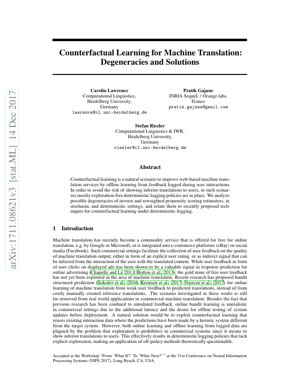 PDF Document Cover - Counterfactual Learning for Machine Translation: Degeneracies and Solutions