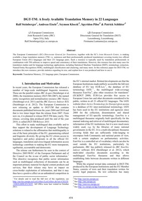 PDF Belge Kapağı - DGT-TM: Avrupa Komisyonu tarafından yayınlanan Geniş Ölçekli Çok Dilli Çeviri Belleği