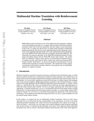 PDF Document Cover - Multimodal Machine Translation with Reinforcement Learning: A Novel A2C Approach
