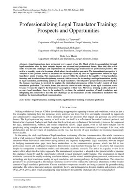 PDF Document Cover - Professionalizing Legal Translator Training: Prospects and Opportunities