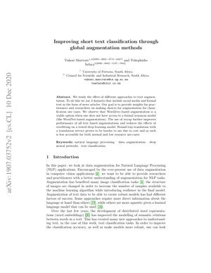 PDF Document Cover - Improving Short Text Classification Through Global Augmentation Methods