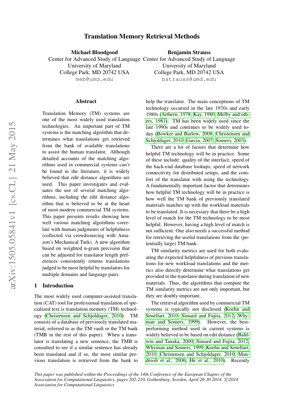 PDF文档封面 - 翻译记忆库检索方法：算法、评估与未来方向